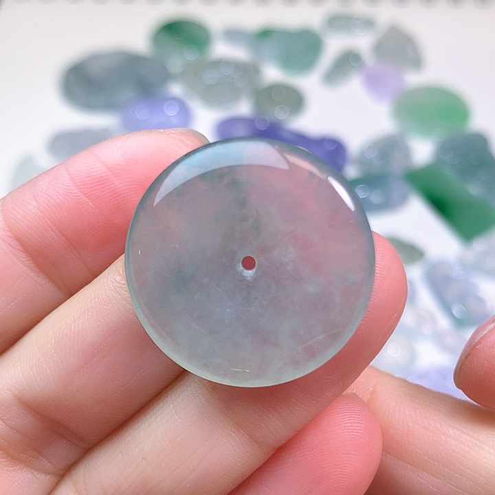 翡翠裸石冰种晴底飘彩平安扣