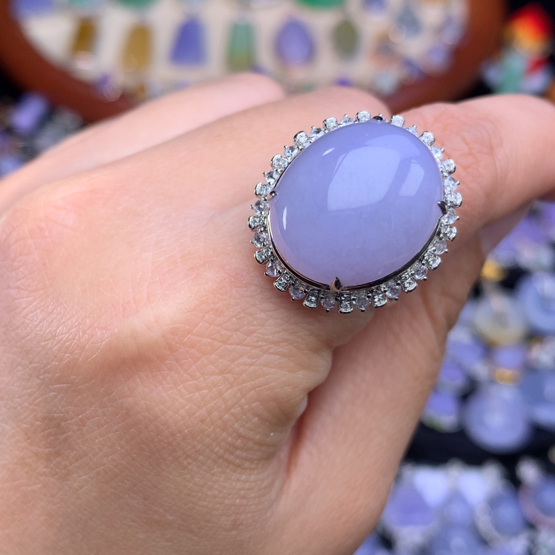 翡翠戒指18K金镶嵌蛋面两用款