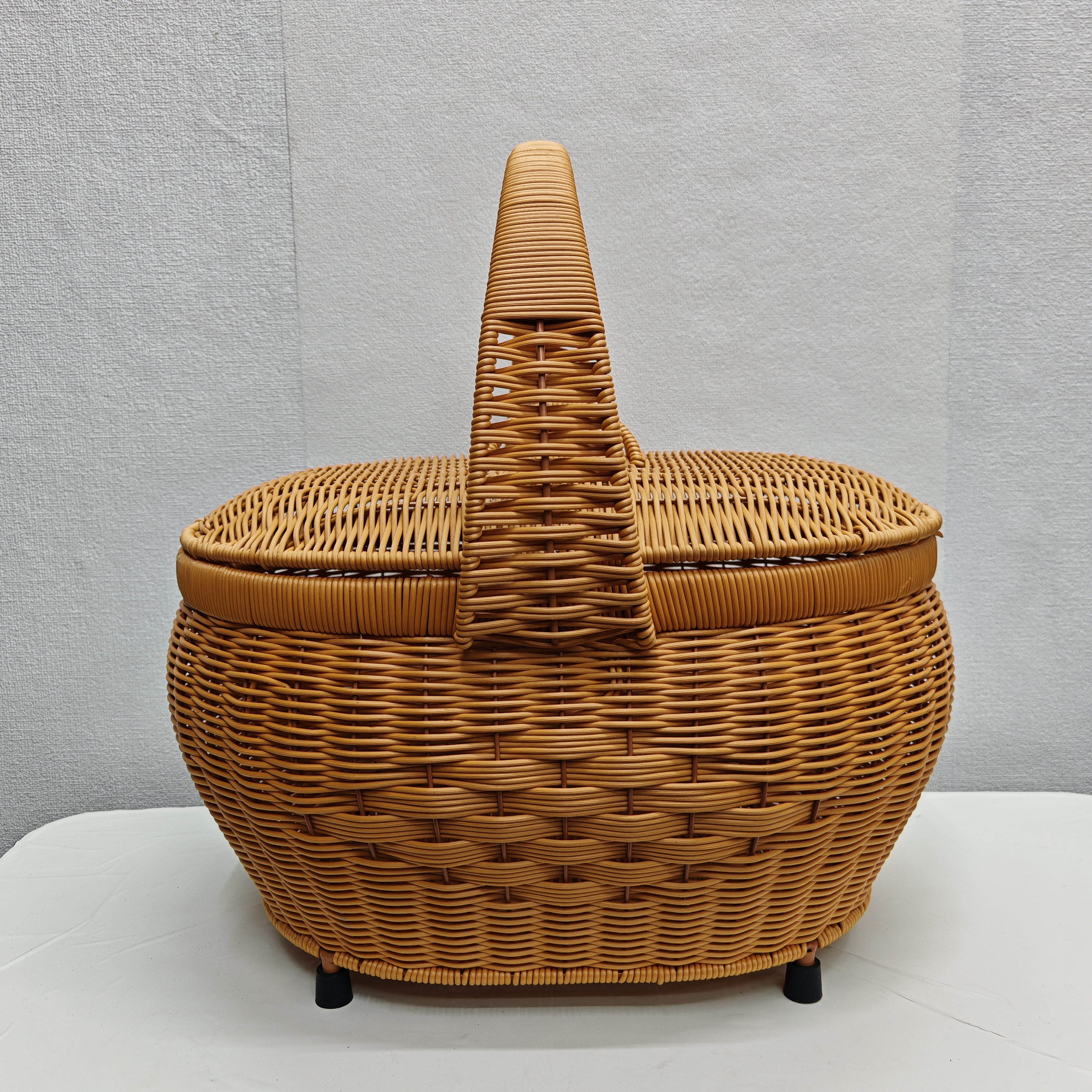 TY07非遗手工仿藤编棕色(+脚)一层椭圆拜拜篮手提收纳野餐礼物篮