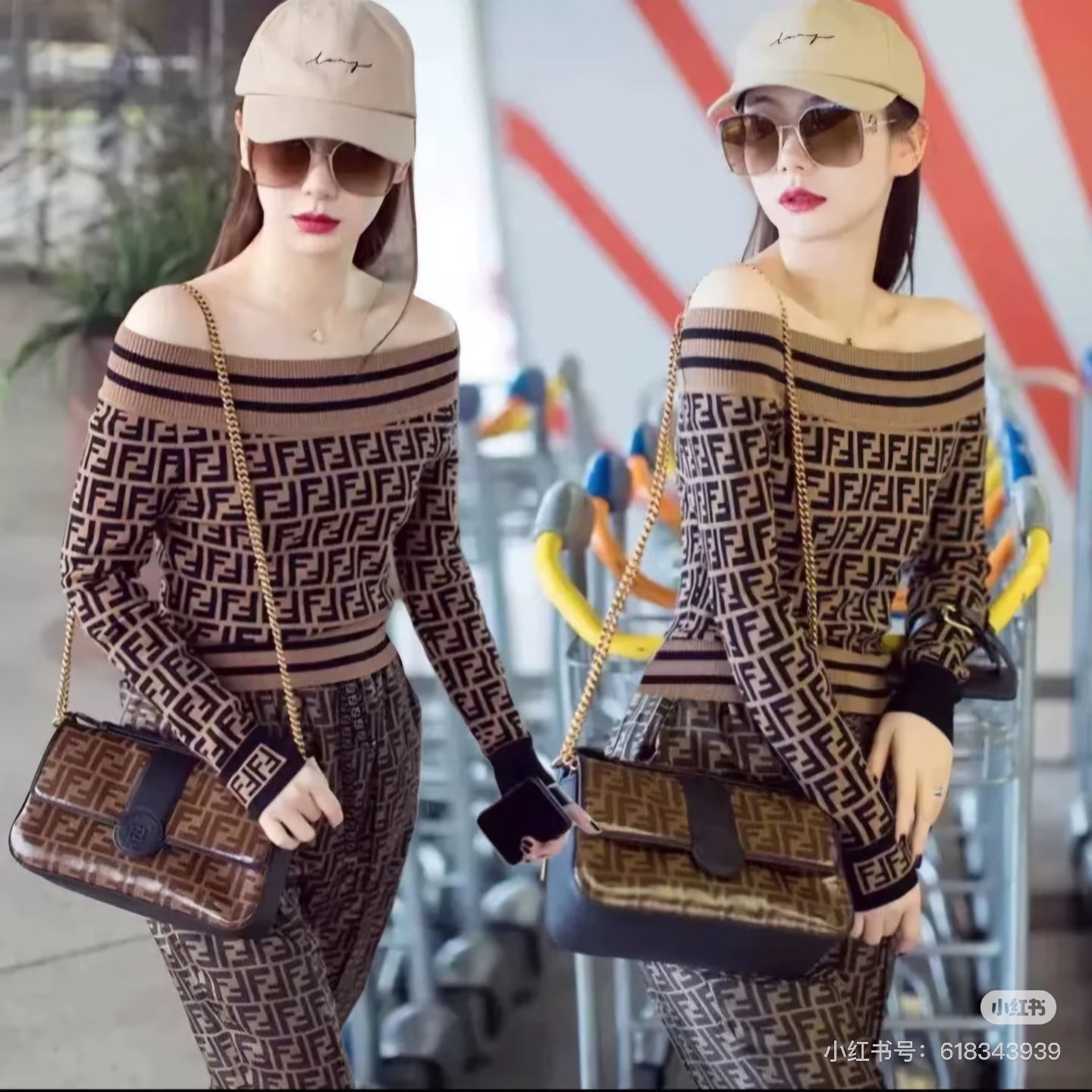 99新 FENDI/芬迪 TW0215/44码/老花满印一字肩针织毛衣