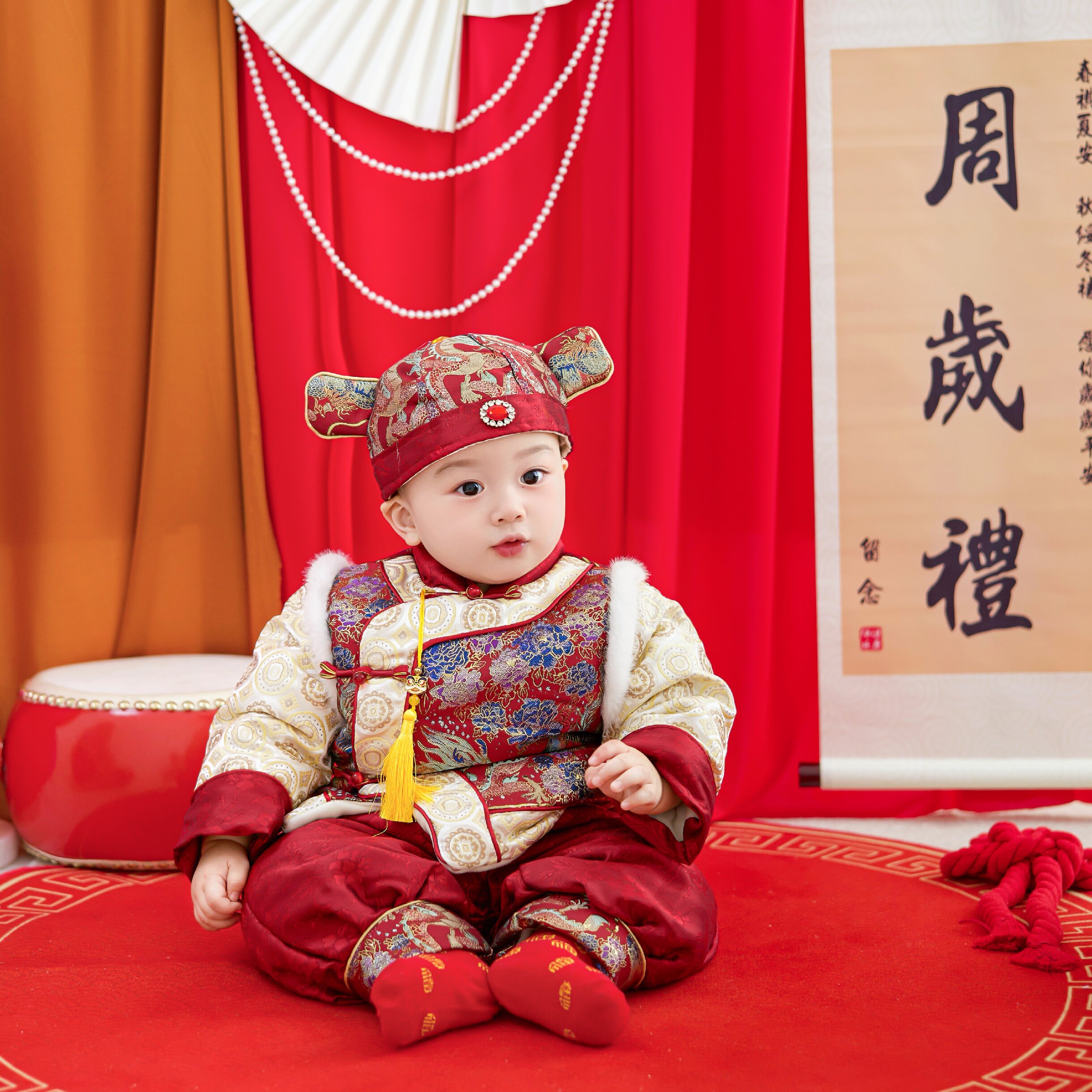 男宝宝周岁礼服秋冬中式古风唐装喜庆衣服生日一周岁宴抓周拜年服