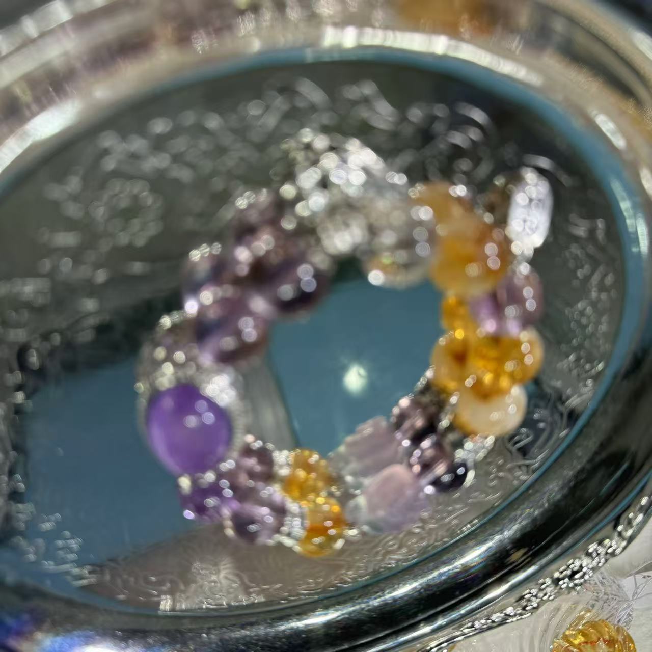 【拾壹水晶】天然黄塔晶+紫水-单圈手链多样性发货发其一D-009