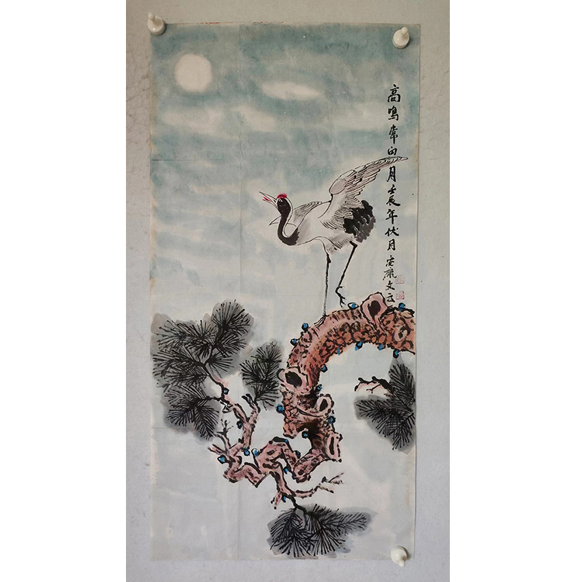 3406  纯手绘老字画《松鹤延年》中堂  尺寸 100×50