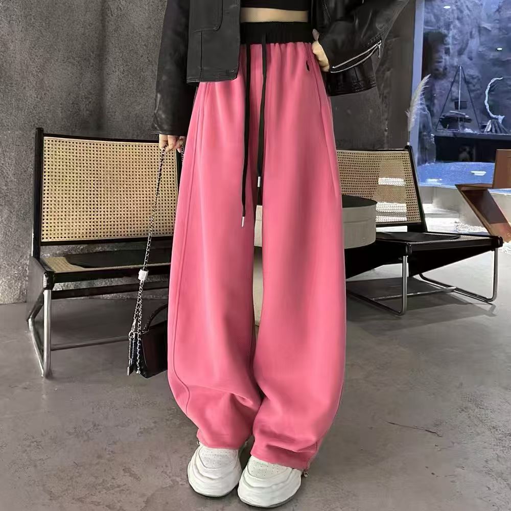 阔腿裤刺绣高腰休闲裤pphome裤子纯色抽绳卫裤宽松