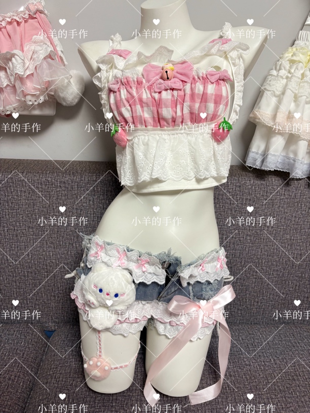 no退no换手作小狐狸绑带短裤套装