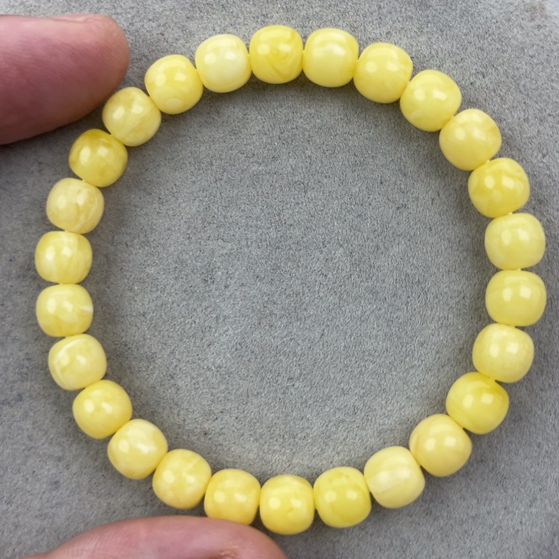 蜜蜡未镶嵌手串纯天然俄料奶白花极限弧高桩8*7.5，17+