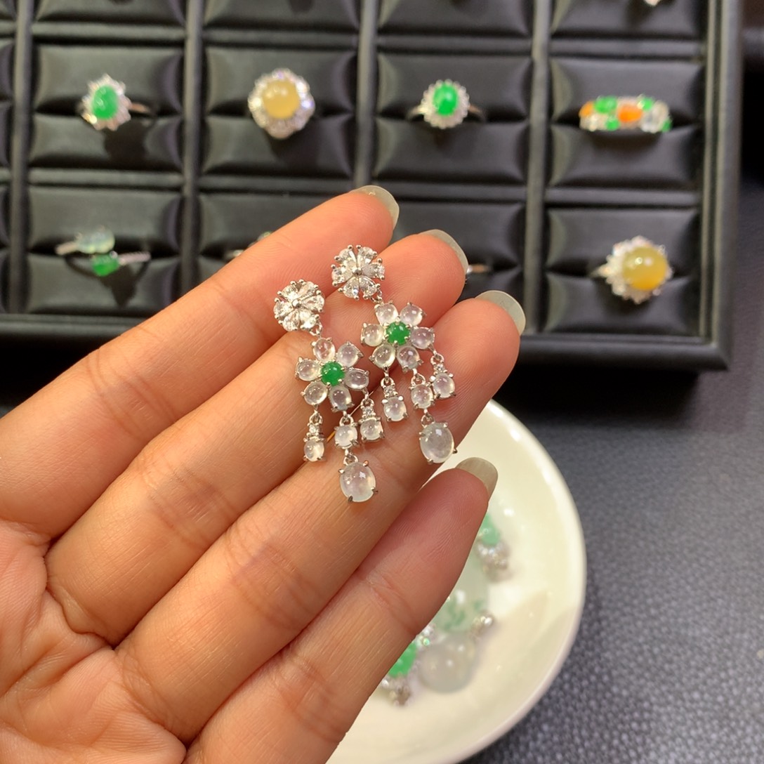 翡翠银S925镶嵌耳饰
