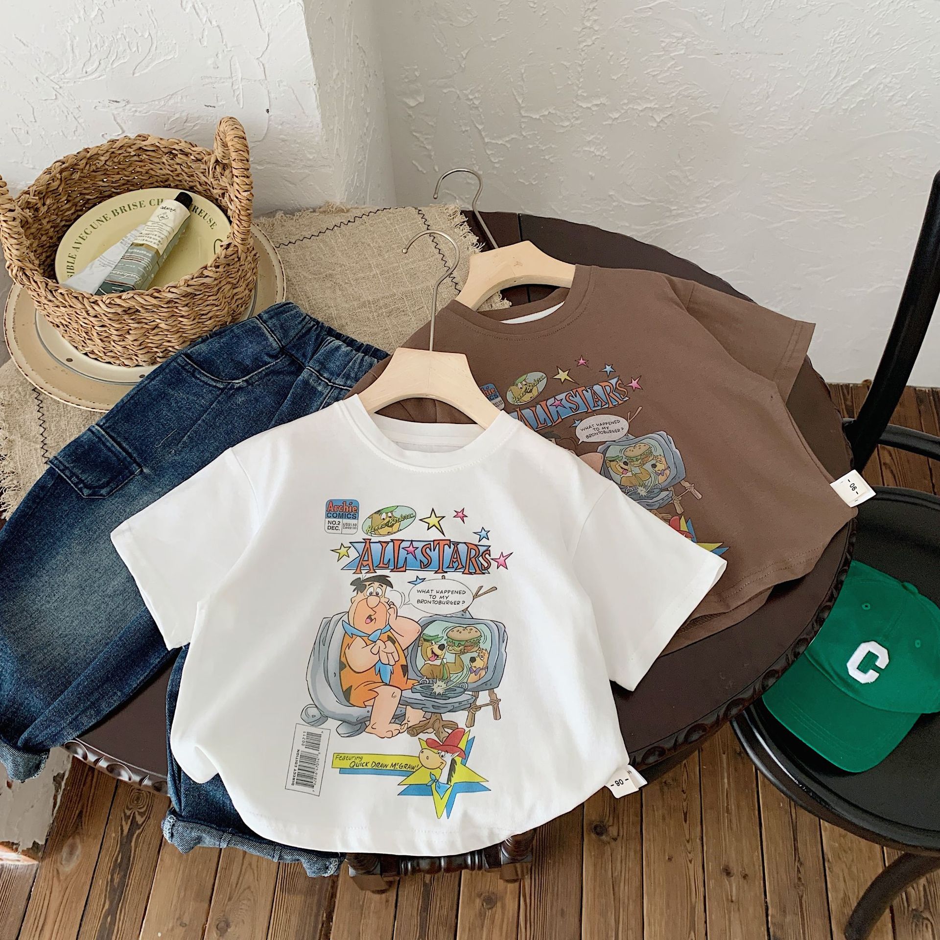 【清仓断码捡漏】2025儿童夏季复古印花宽松休闲短袖