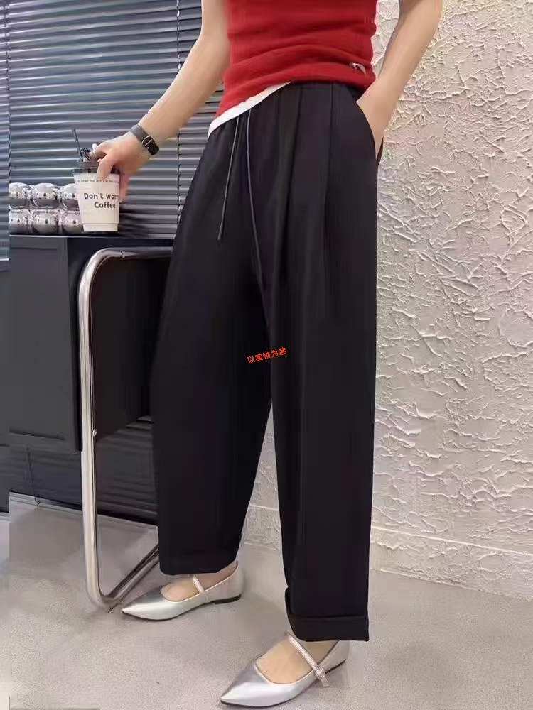 显瘦运动时尚休闲百搭女士夏季宽松黑色九分松紧腰7008
