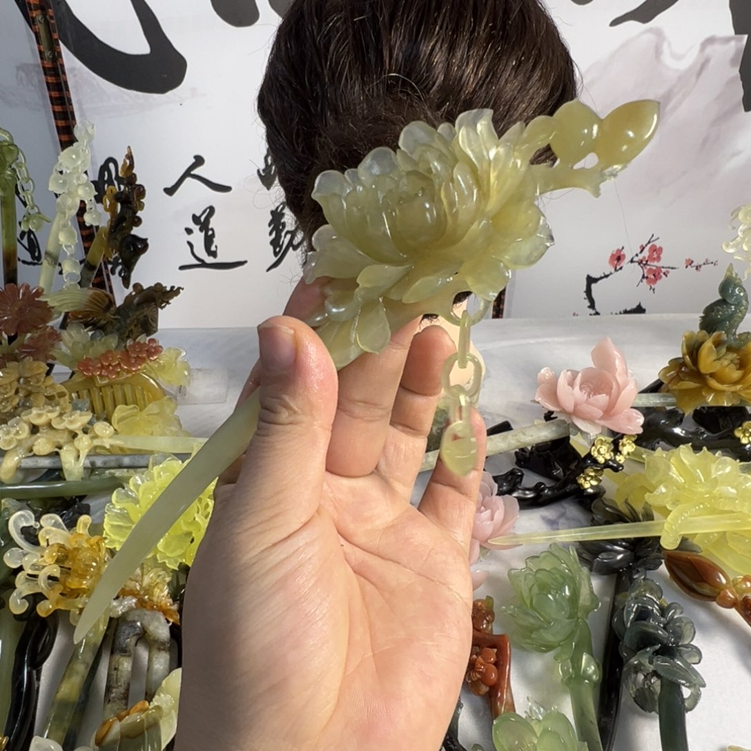 定制蛇纹石玉毛货发饰