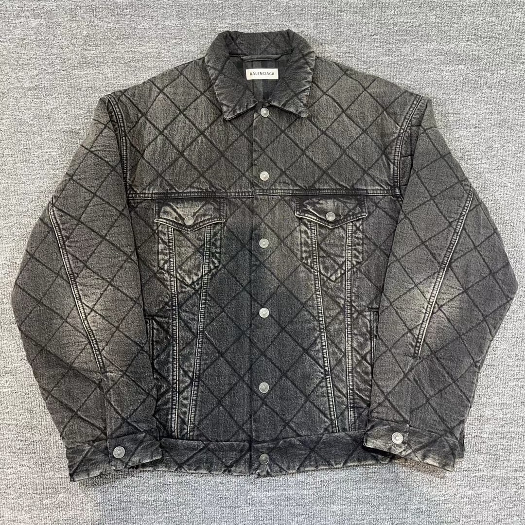99新 Balenciaga/巴黎世家 牛仔格纹棉服/尺码：36