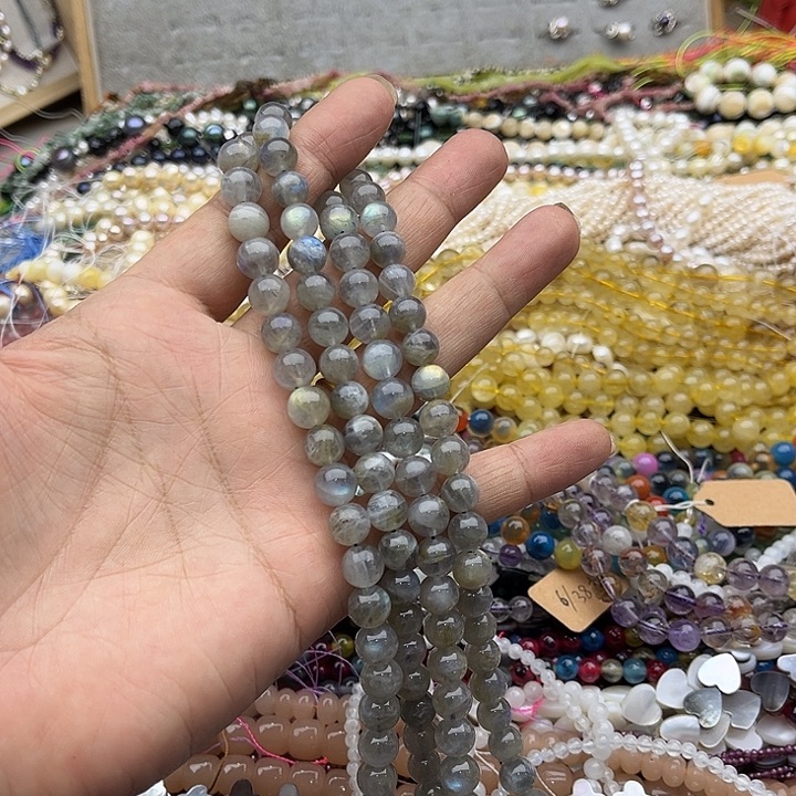 玛瑙/玉髓珠宝半成品未镶嵌一条8mm灰月光
