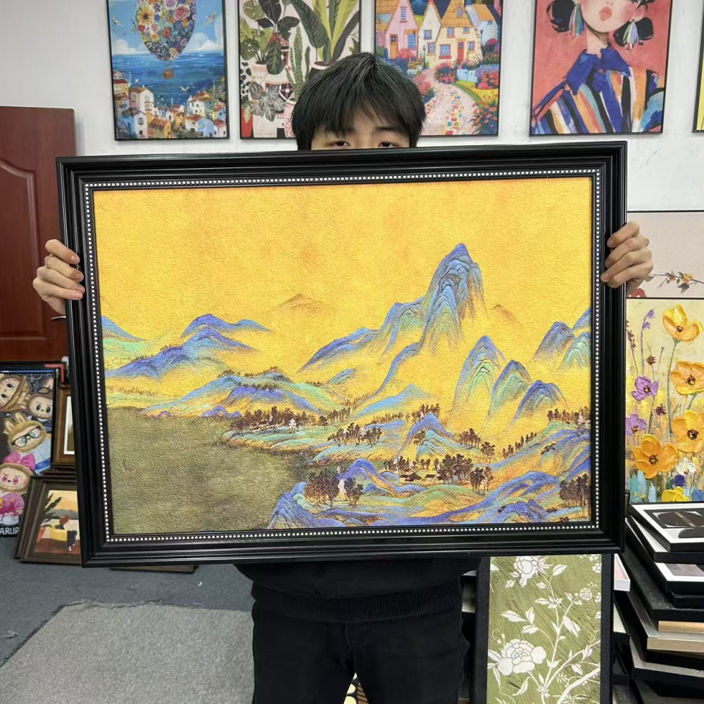 千里江山图山水画宋代美学茶室中式挂画玄关茶室6080装饰画G123印