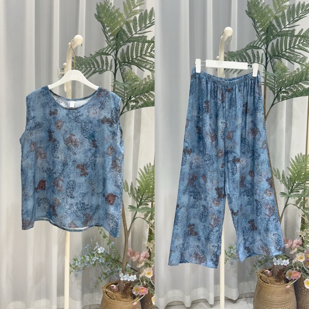 无袖九分裤棉绸睡衣可外穿家居服套装夏季薄款