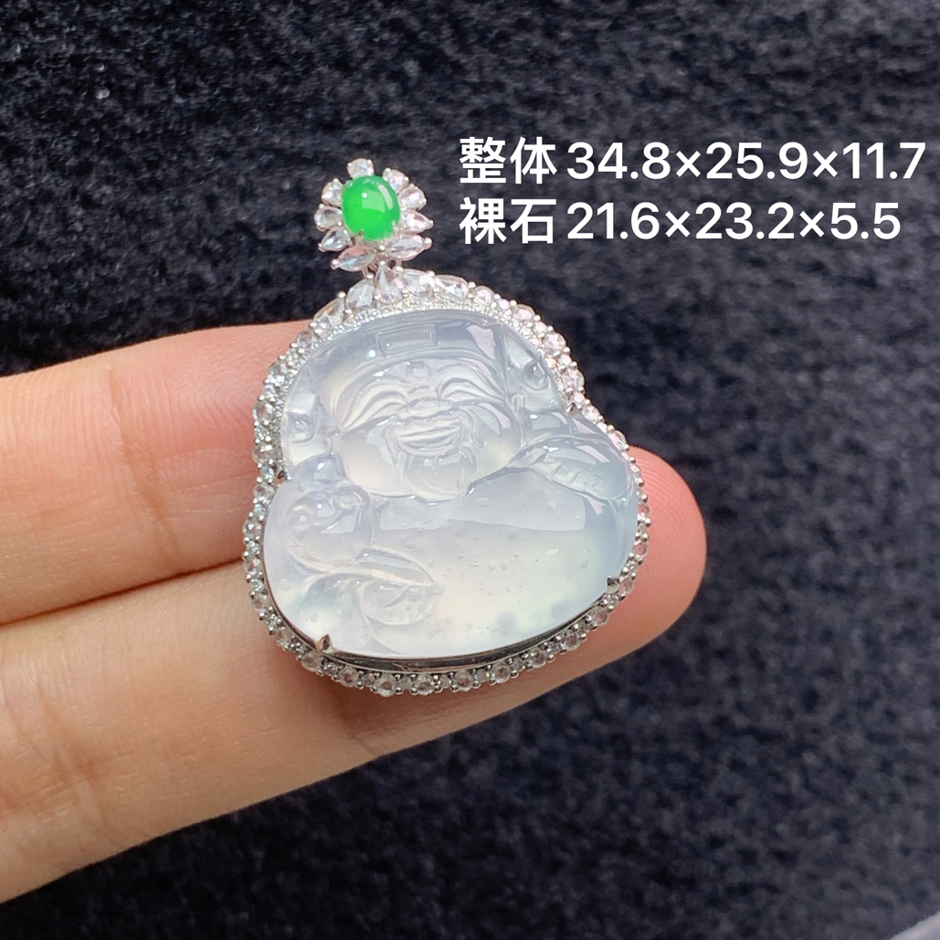 18k金镶嵌天然缅甸翡翠财神吊坠34.8×25.9×11.7/21.6×23.2×5.5