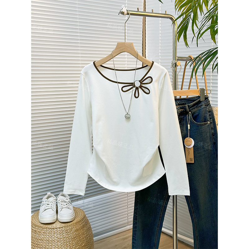SWP私品味  2025秋季新纯棉长袖蝴蝶领口上衣打底衫L17946