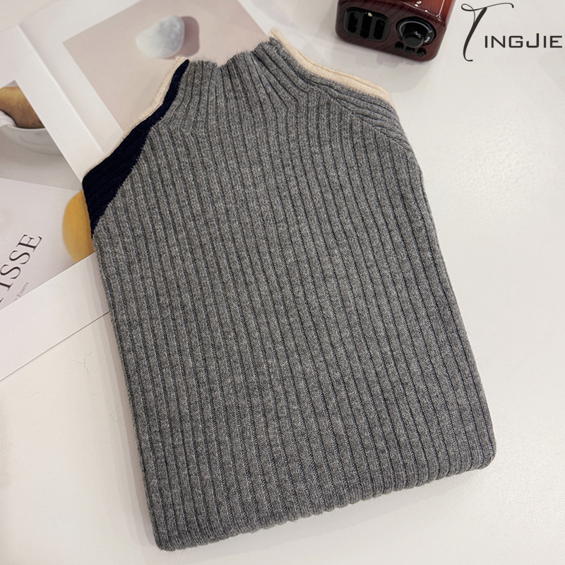 【米兰达】高定时尚设计款/拼色百搭修身显瘦针织毛衣打底B853