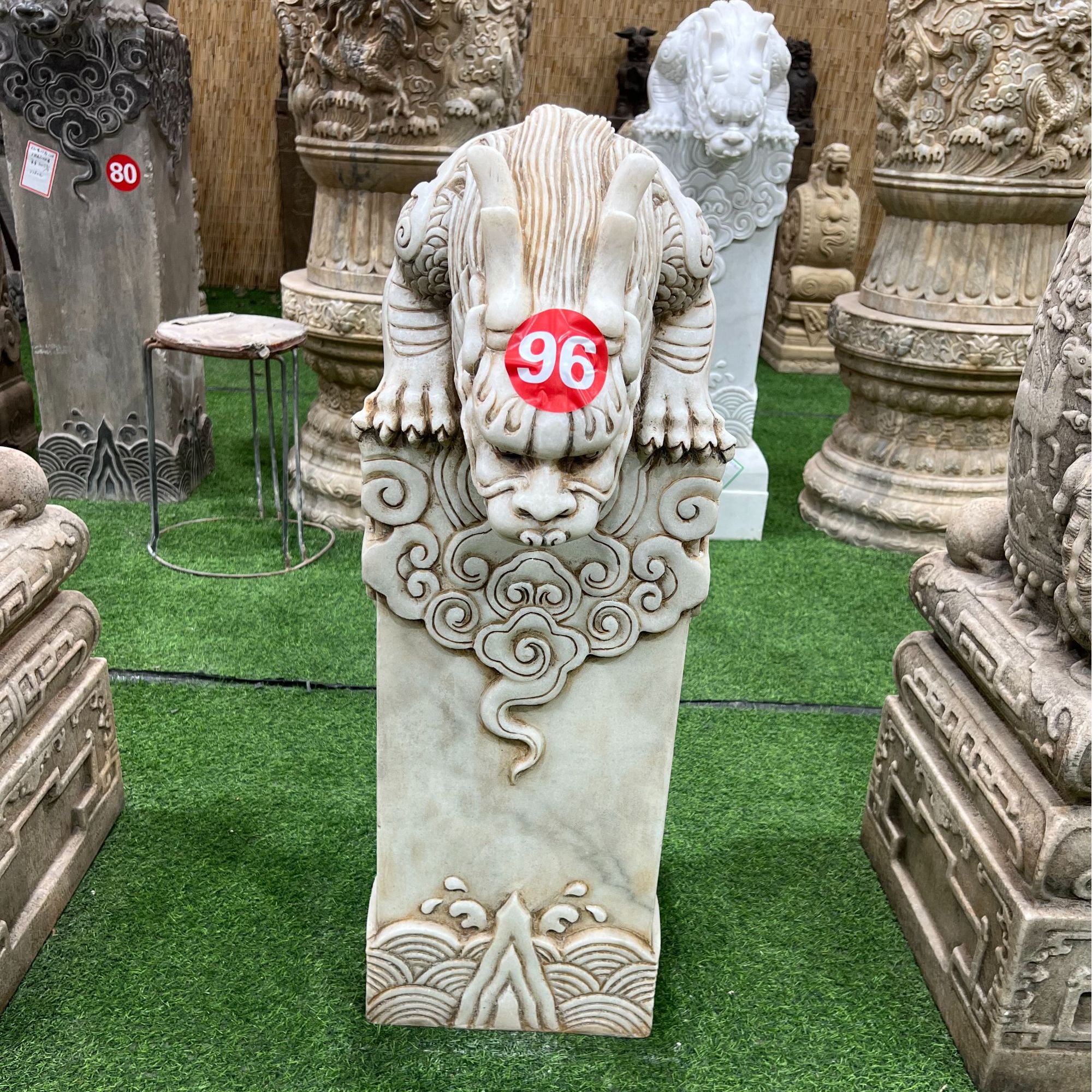 汉白玉石雕吸水兽仿古石柱祥云石柱墩蚣蝮拴马桩庭院户外石头摆件