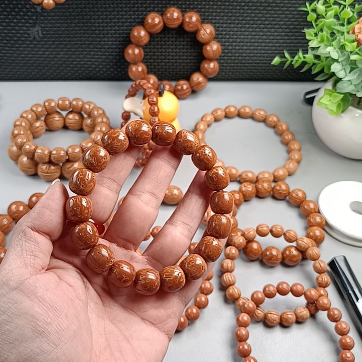 手串桃核铁籽密纹红魔桶珠13