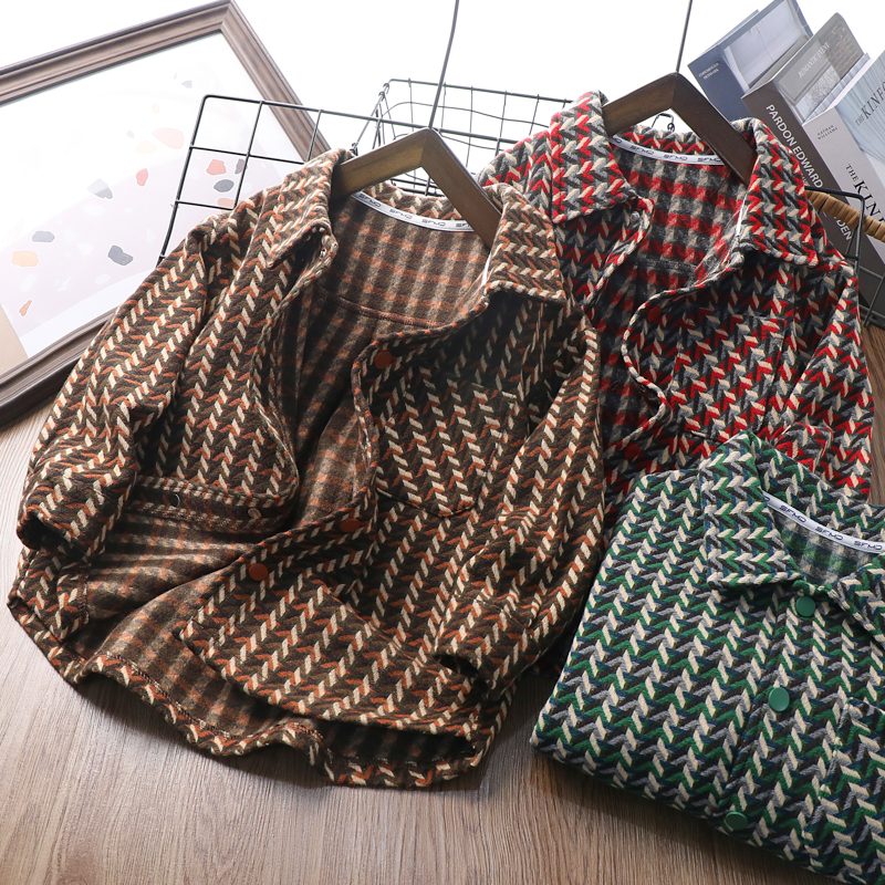 男童春款新款小香风格子衬衫中大童翻领衫时尚休闲打底衫潮