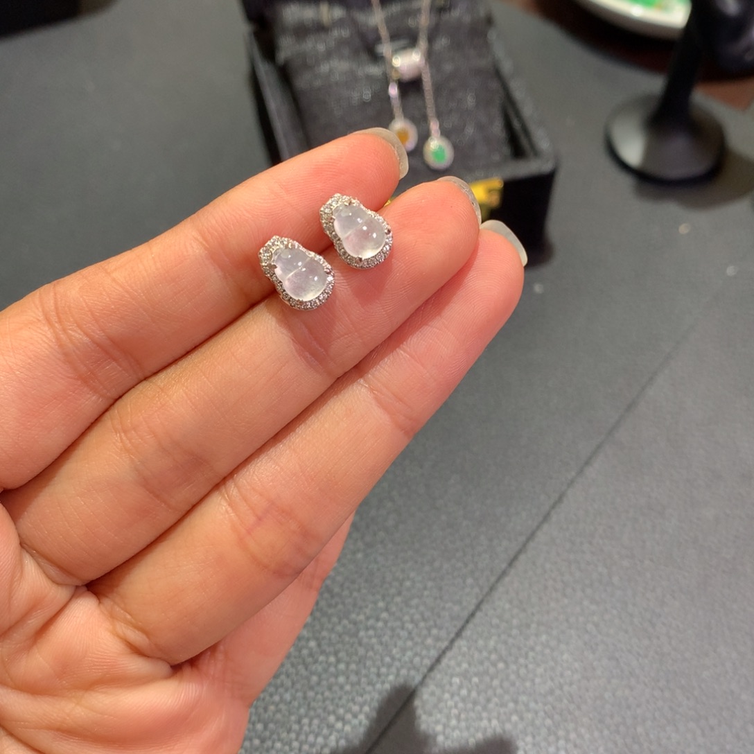 翡翠银S925镶嵌耳饰