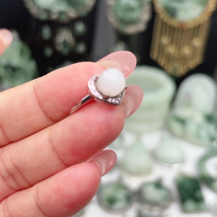 透闪石-蛇纹石玉银S925镶嵌戒指