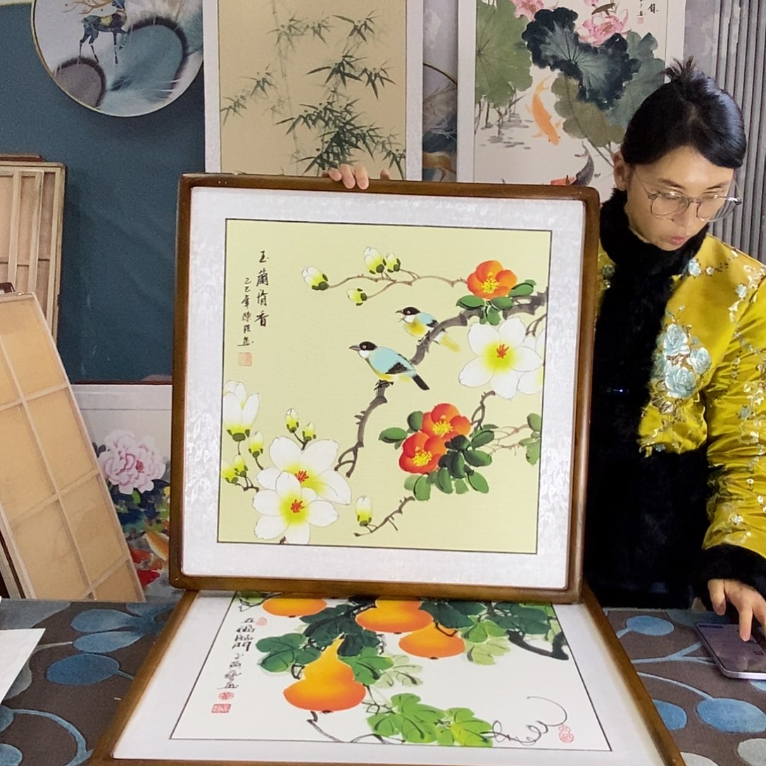 像***由国画手写手绘带框包邮国画作品62✖️62