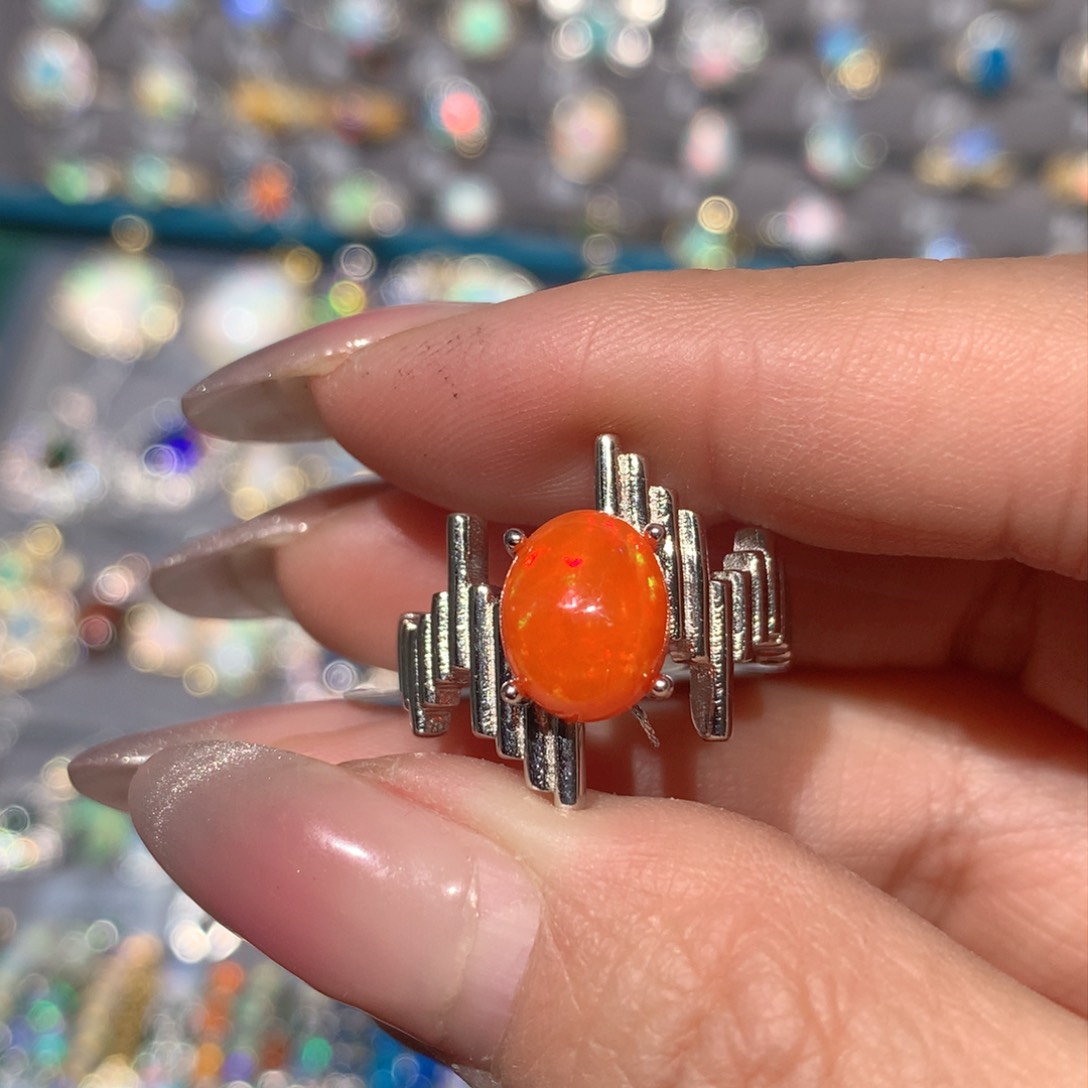 欧泊福利戒指银S925镶嵌