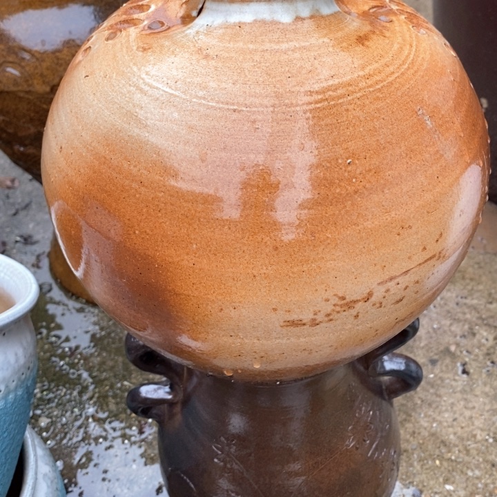 紫砂花盆高23口7瑕疵手工无孔