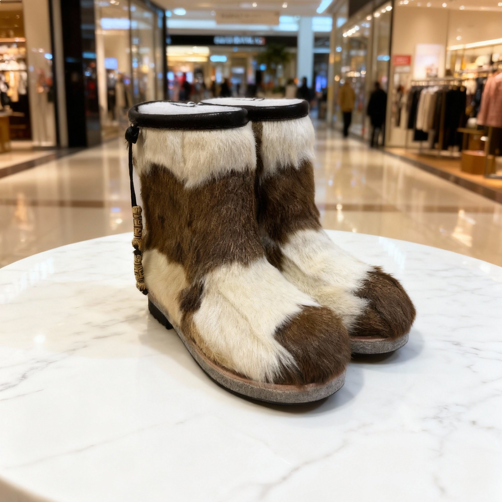 【女8寸-棕白猾子毛】吊绳百搭皮毛一体民族风绵羊毛内里防滑雪地靴