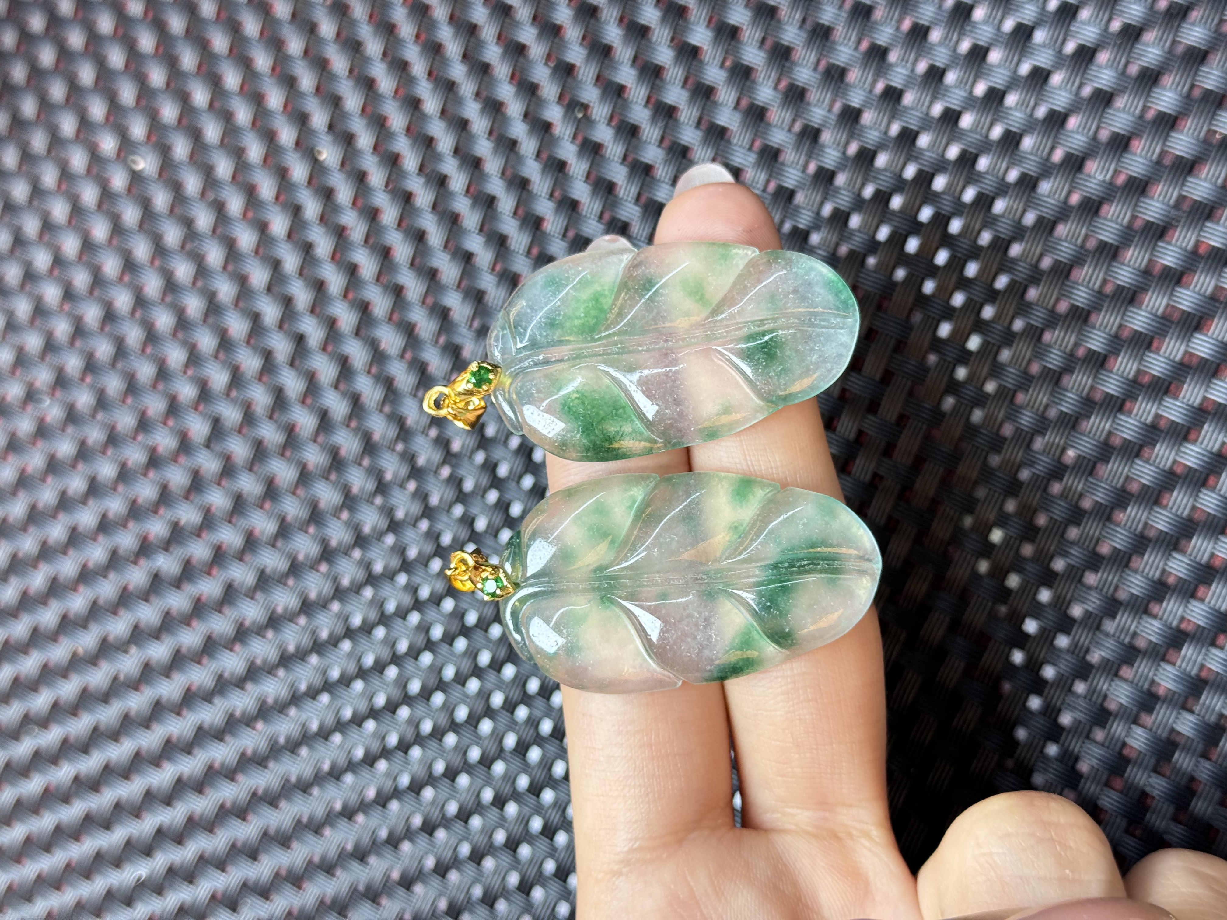 C3924【任会长珠宝】水墨丹青 石英质玉叶吊坠-配链-多样性只发一件