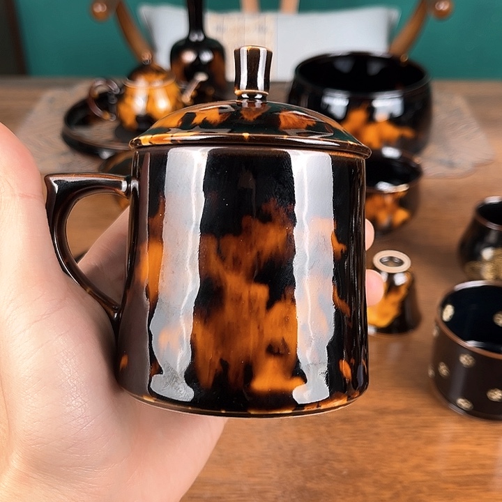 杯玳瑁釉办公把杯