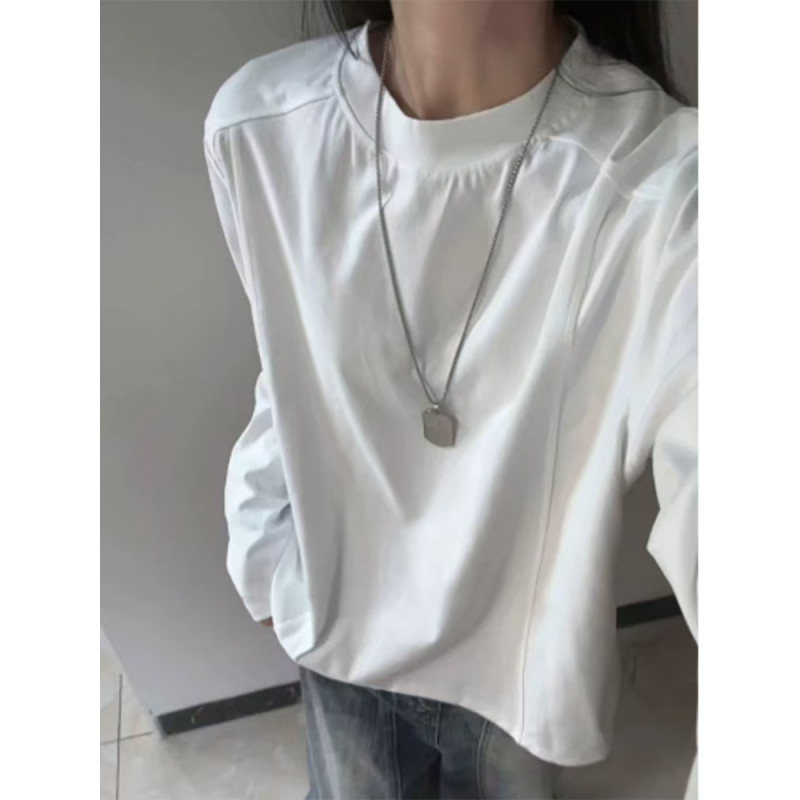 常规宽松型圆领拼接长袖加绒秋冬T恤小众休闲宽松百搭