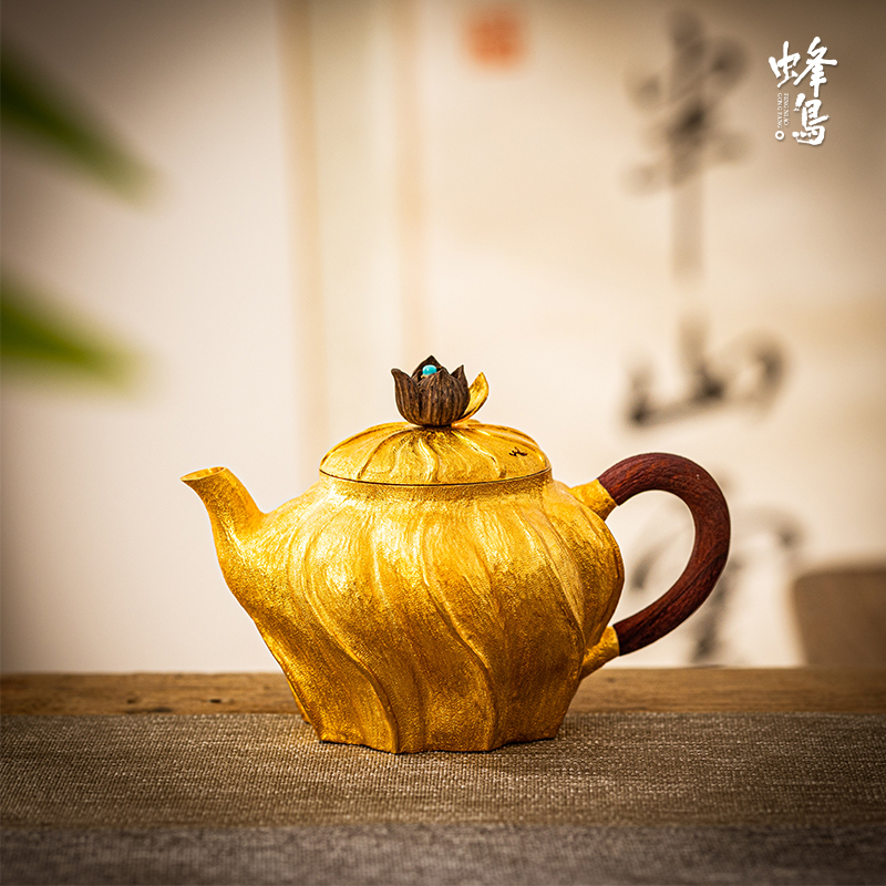 蜂鸟工坊大师壶纯手工荷花钮镀金扭纹茶壶泡茶壶SWA11073