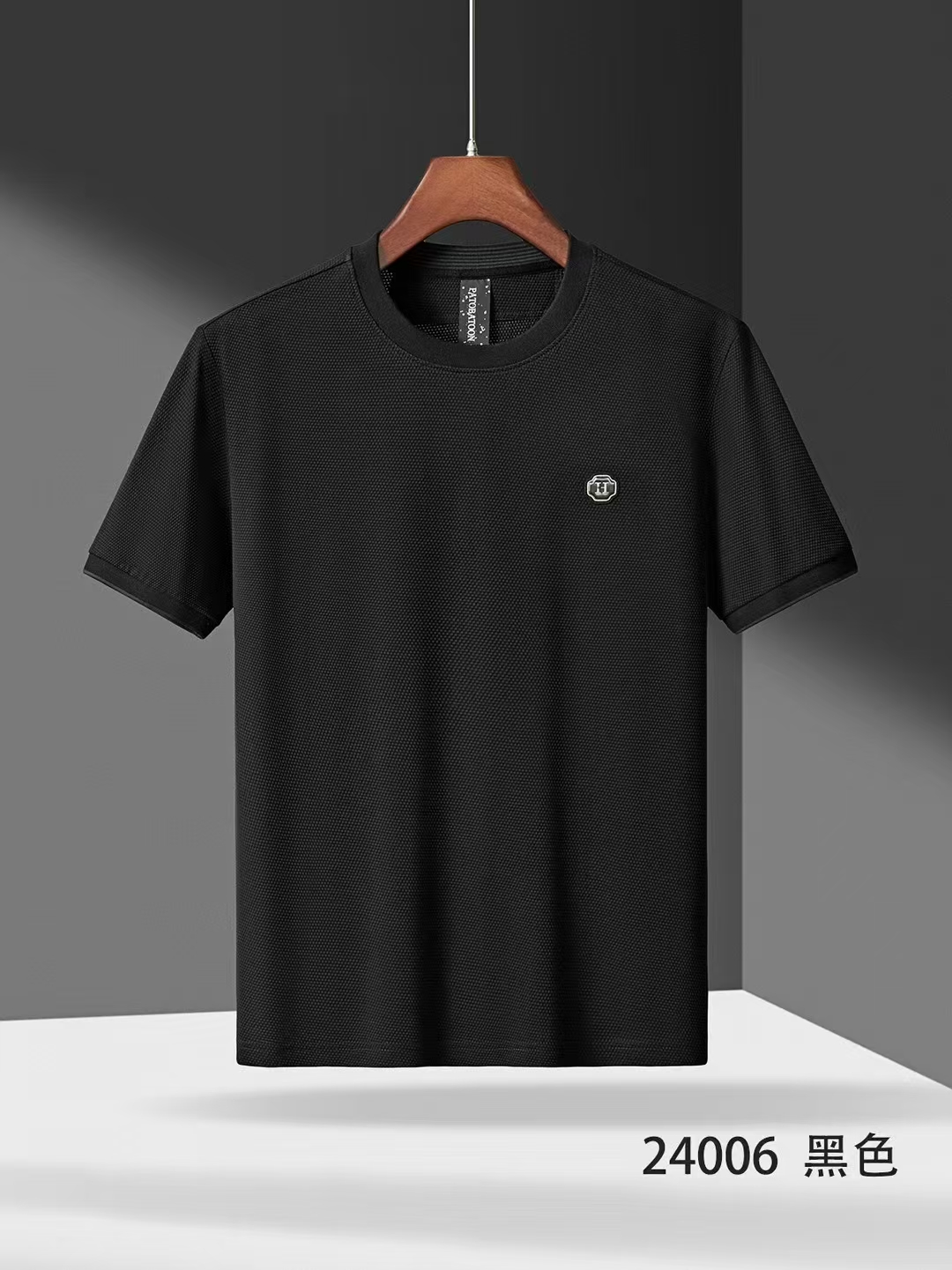 24006#菠萝珠地布圆领短袖男士