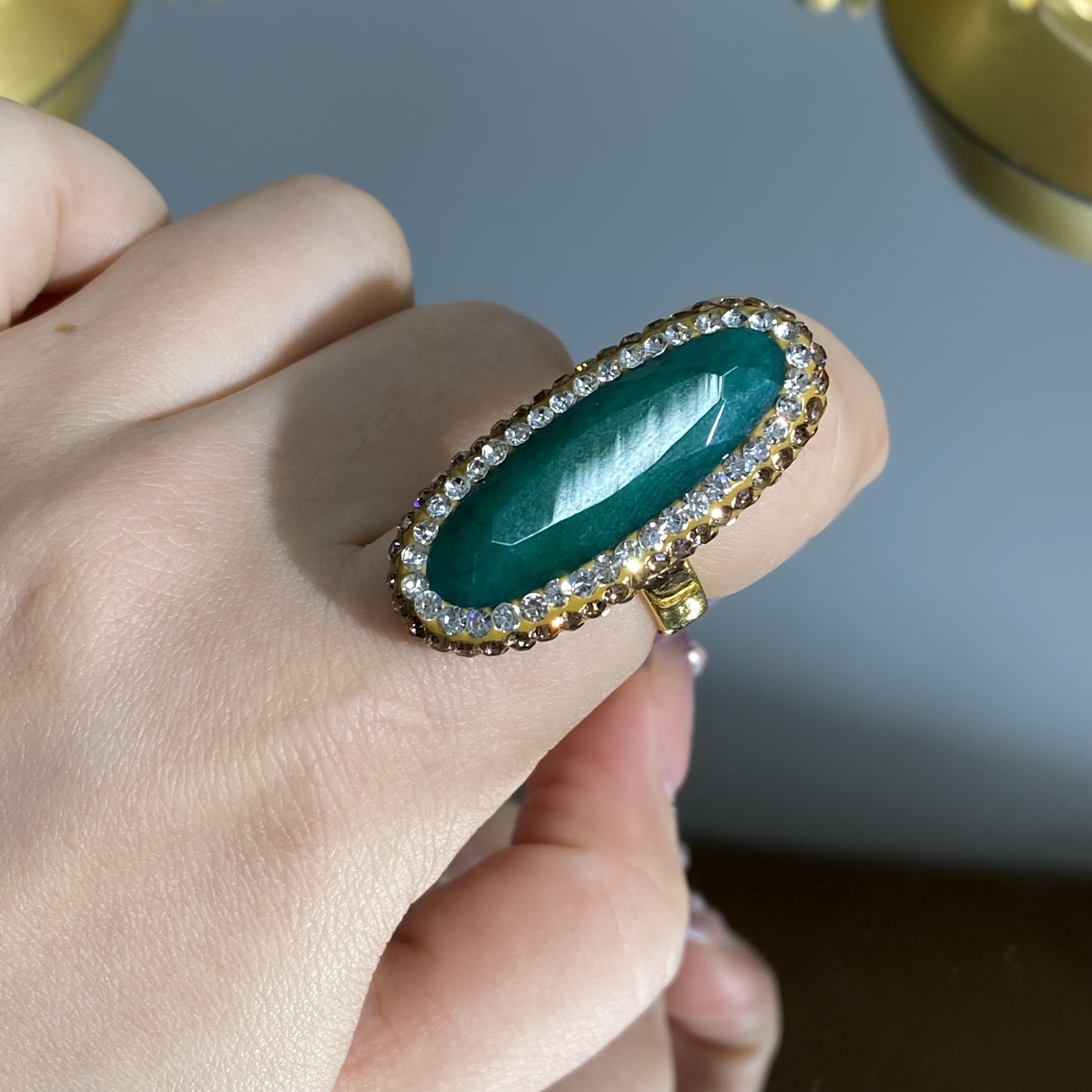 铜合金合成锆石戒指 TTSD 绿色长条时尚百搭戒指 2006