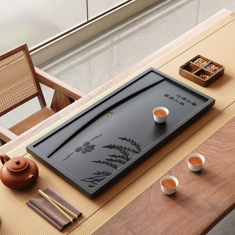 新款茶盘家用简约排水盘长方形大号茶盘新中式茶托茶桌
