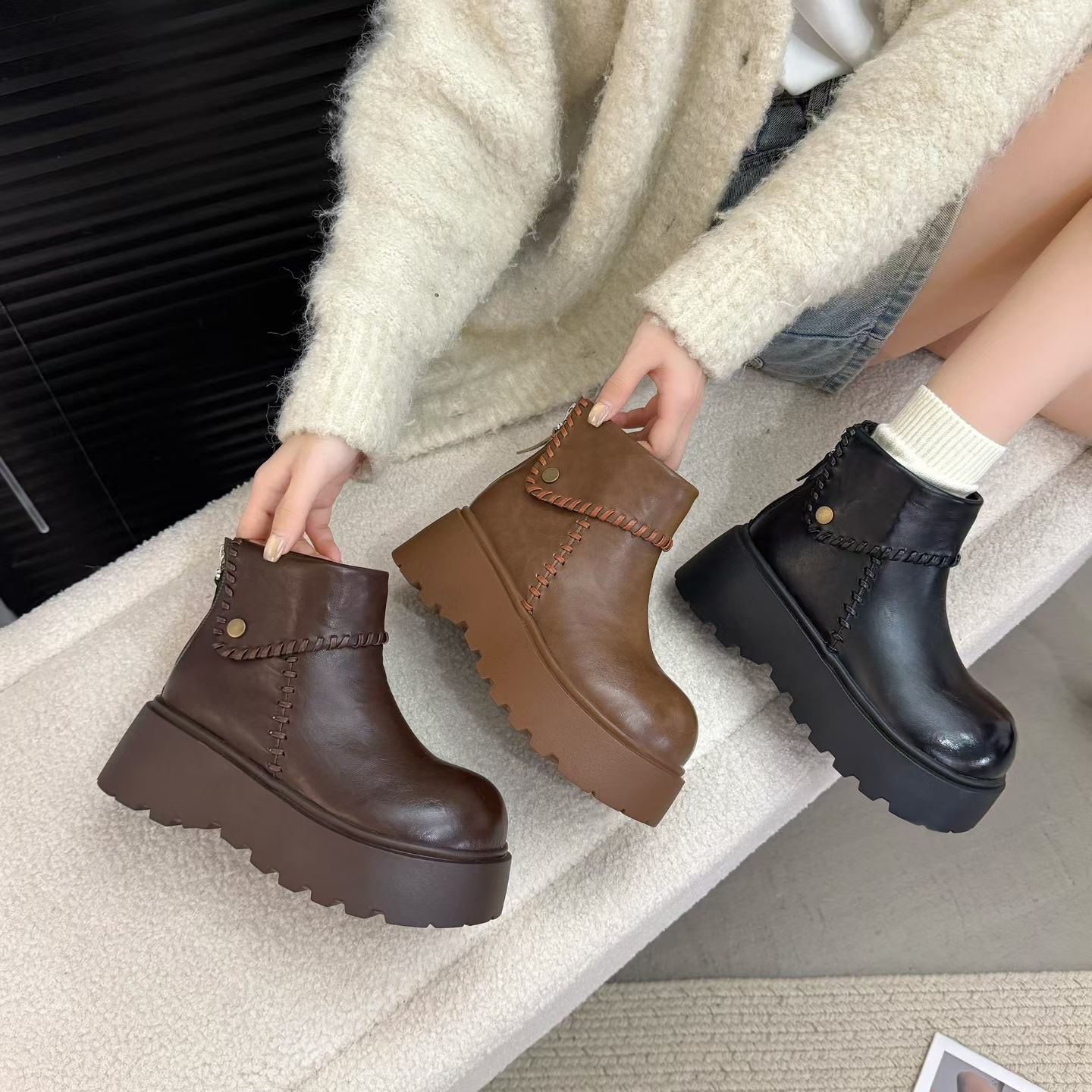 增高厚底勃肯短靴女2025冬季新款加绒保暖百搭雪地靴加厚棉鞋K19