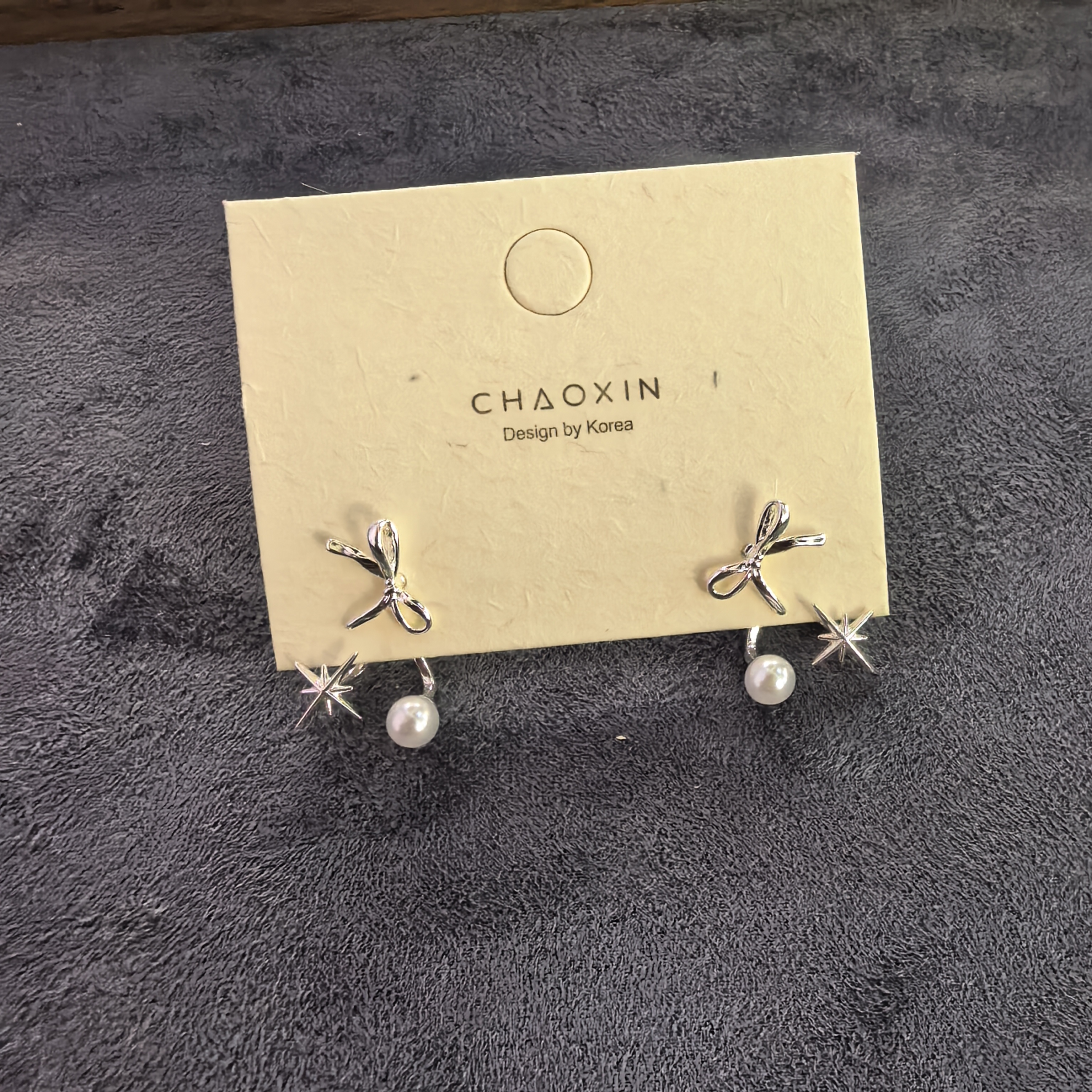 铜合金耳饰 F799银色蝴蝶结芒星单珠耳钉耳饰