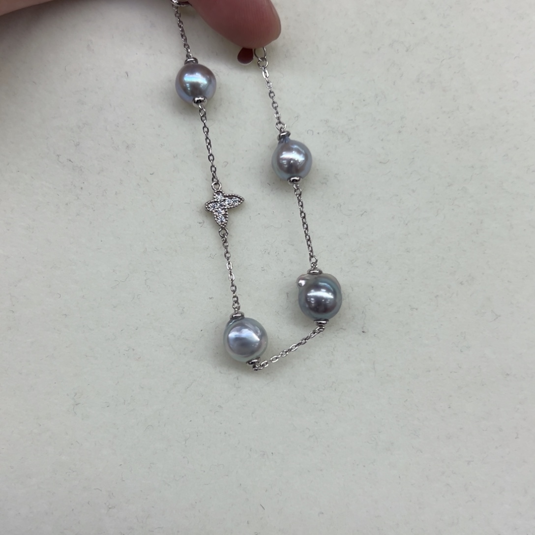 银S925镶嵌手链海水珍珠海水真多麻手链