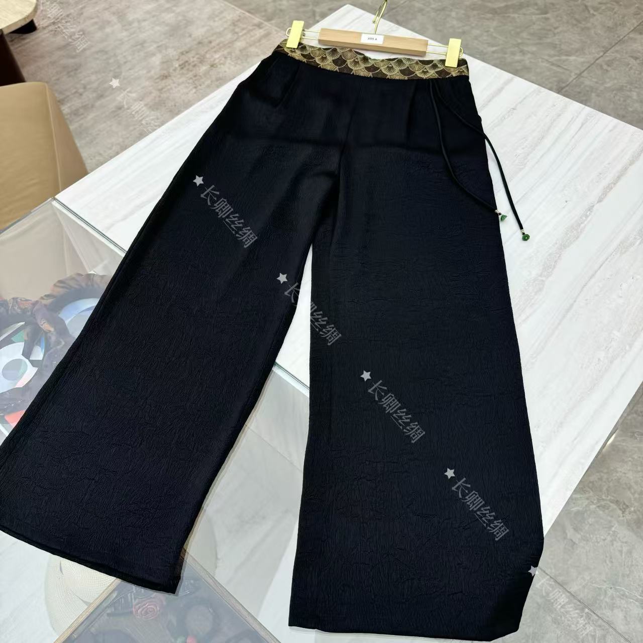 【江长卿】新中式刺绣阔腿裤女春秋复古新款高腰时尚长裤