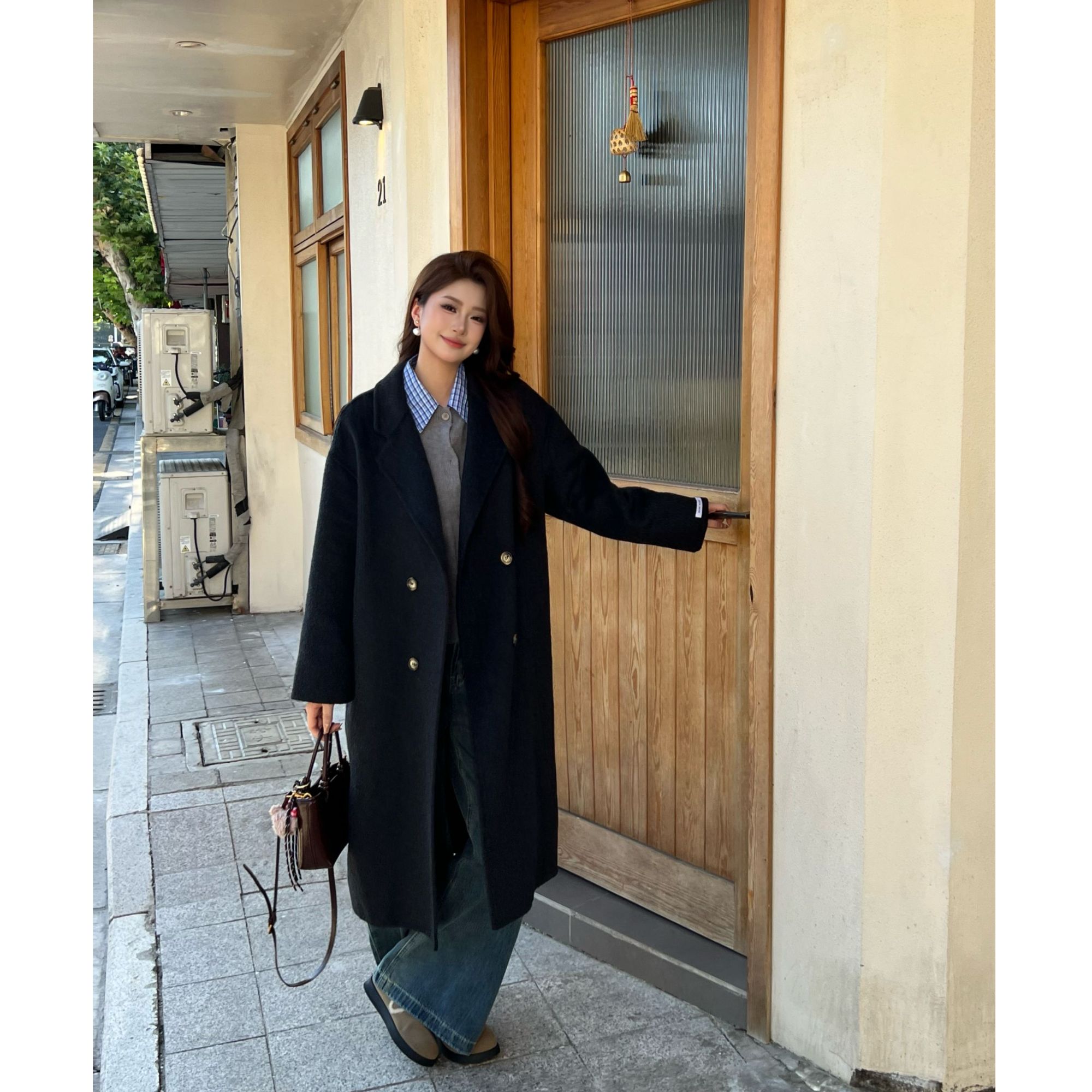 冬款双面羊毛大衣长款经典西装领宽松显瘦韩版高级感外套