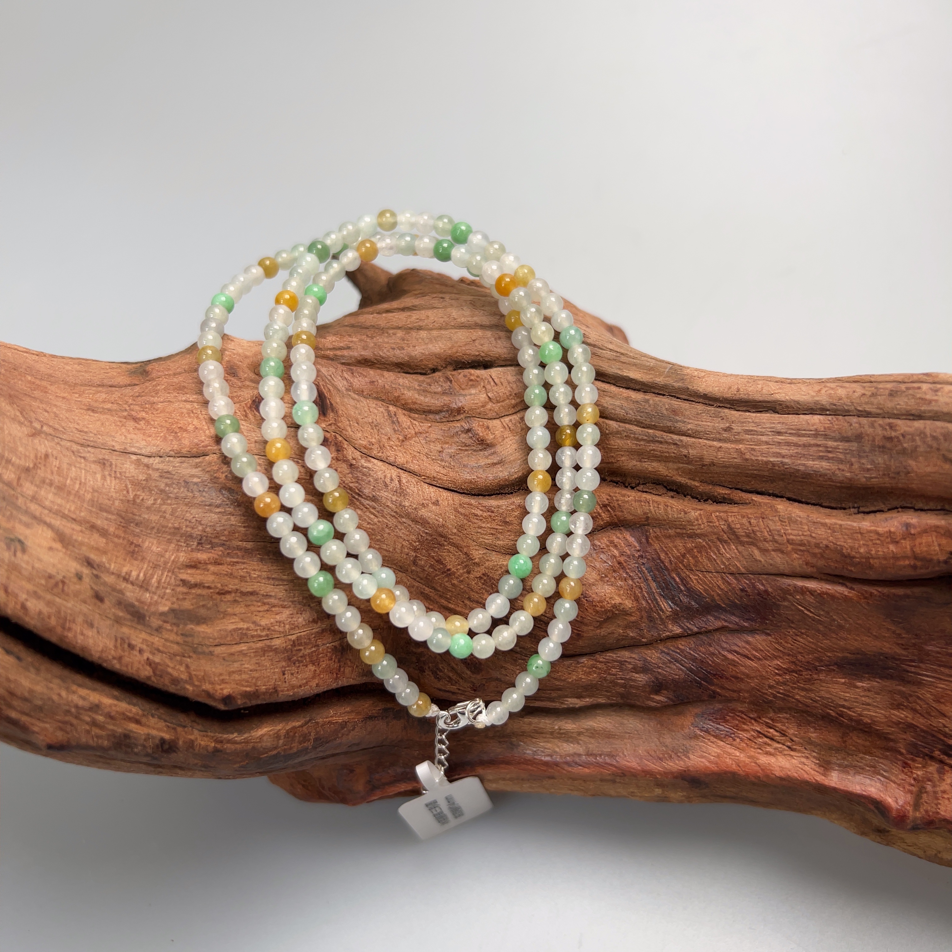 冰底翡翠三彩圆珠项链约4mm