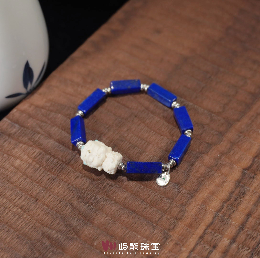 F025 青金石银925镶嵌 青金石度母手串