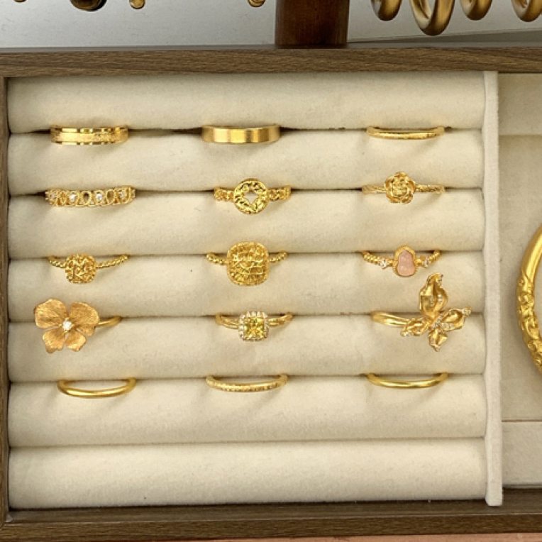 铜合金戒指 金色简约轻奢小众高级感食指戒女闭口、开口可调节指环