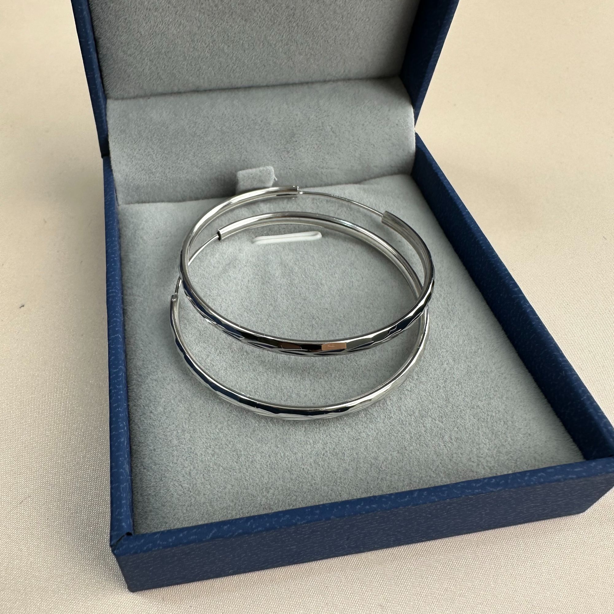 925银耳饰 棱形纹 大银耳环 925银