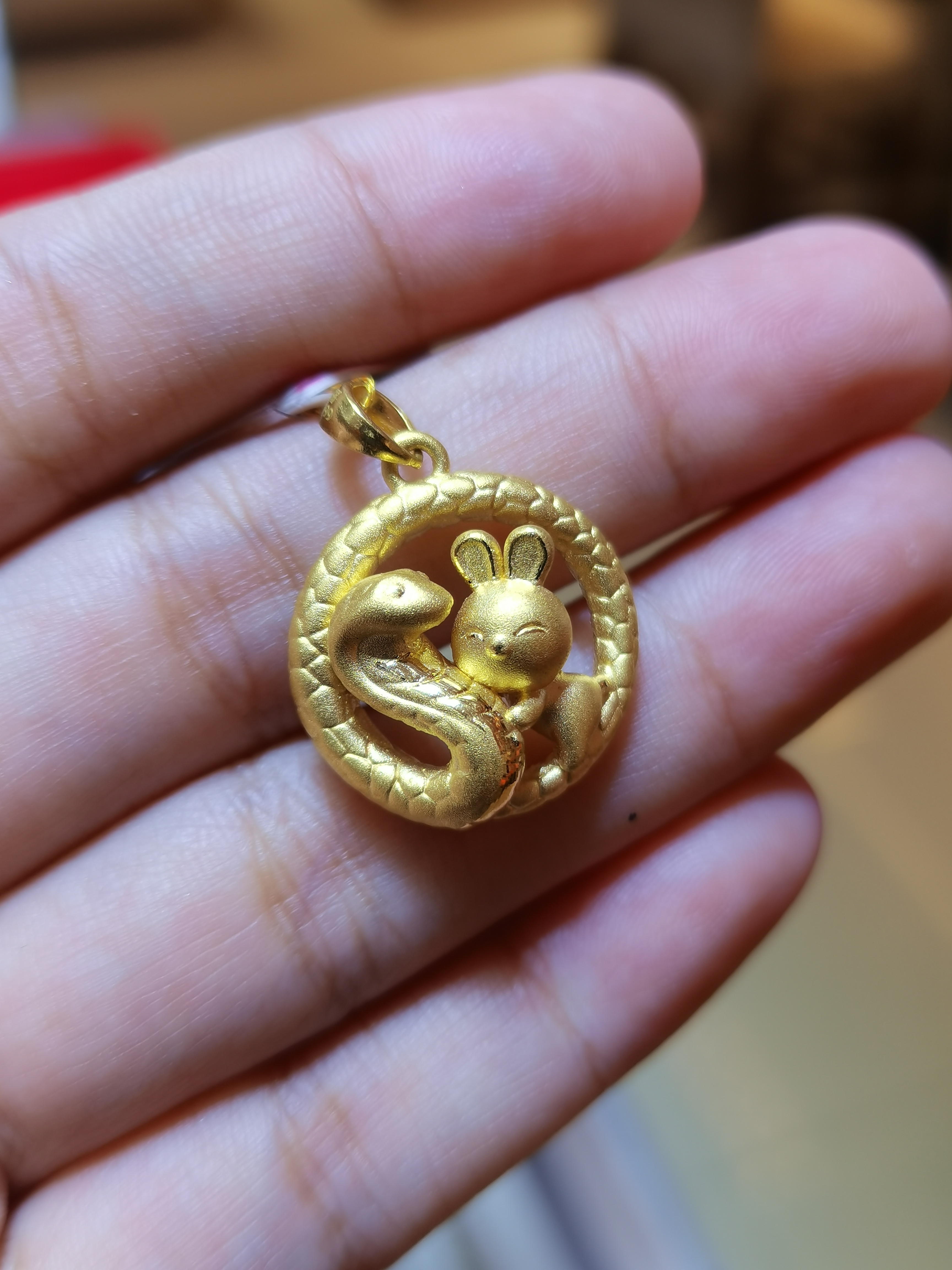 足金3D工艺蛇兔吊坠