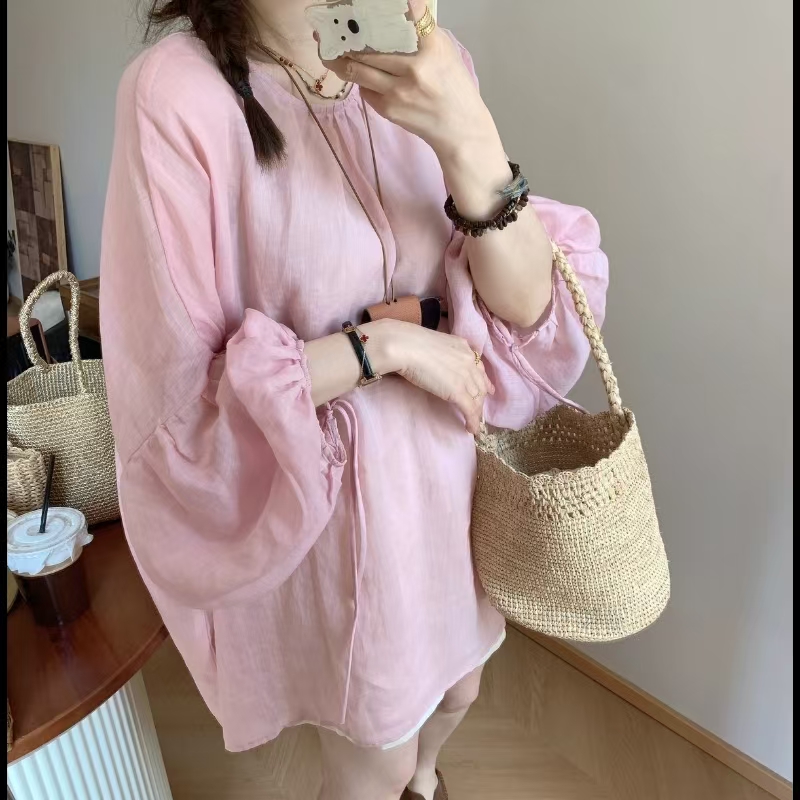 小玉推荐《山间精灵》韩系苎麻衬衫罩衫宽松慵懒松弛感衬衫
