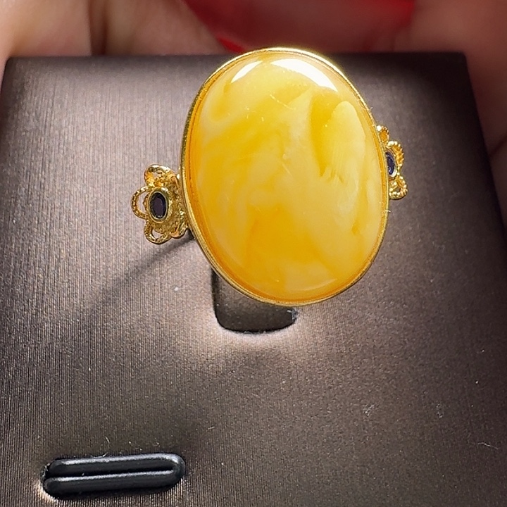 蜜蜡银S925镶嵌戒指戒指