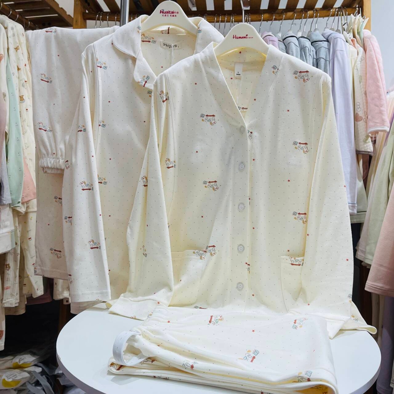 10木马加大秋冬纯棉产后哺乳月子服孕妇睡衣喂奶家居服套装甜美厚